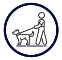 icon of man walking a dog on a trail