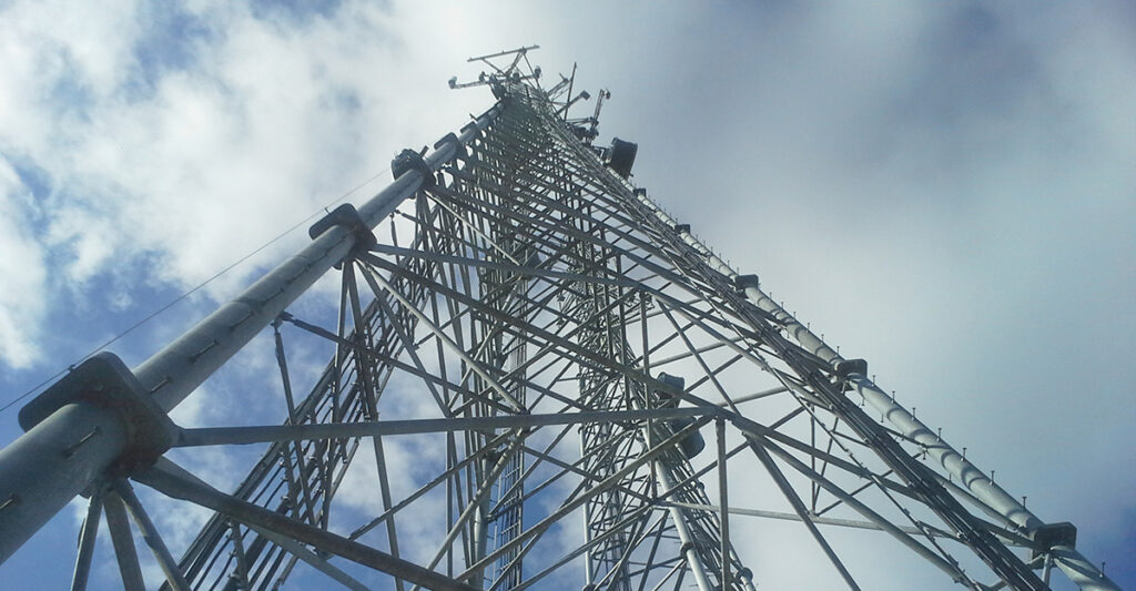 radio tower from a ground perspective