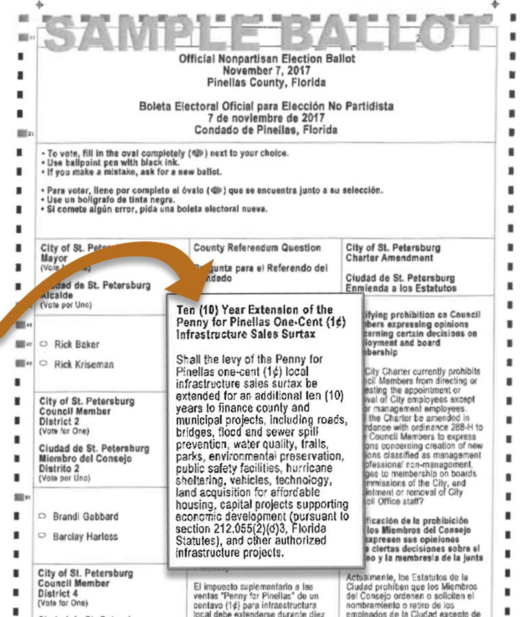2017 sample ballot with Penny for Pinellas renewal language.