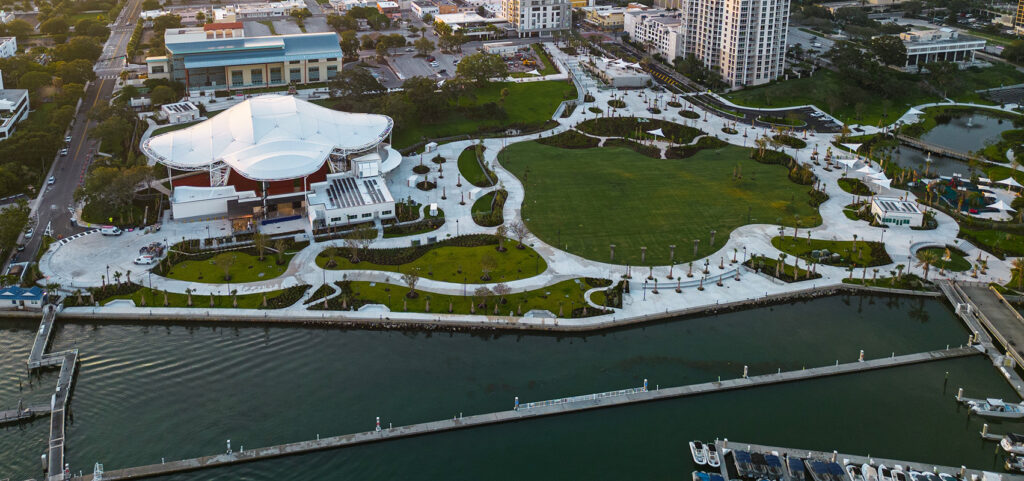 aerial view of Coachman Park in Clearwater, FL
