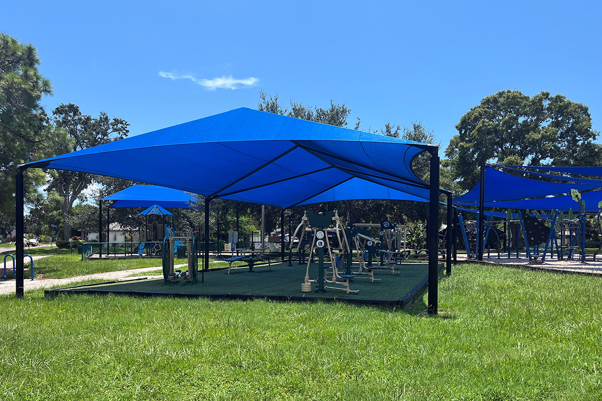 the addition of sail shades at Tomlinson Park provides much needed shade on the playgrounds