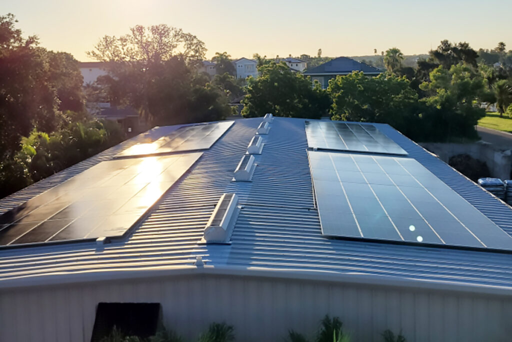 Solar panels on a roof in Indian Rock Beach, Florida