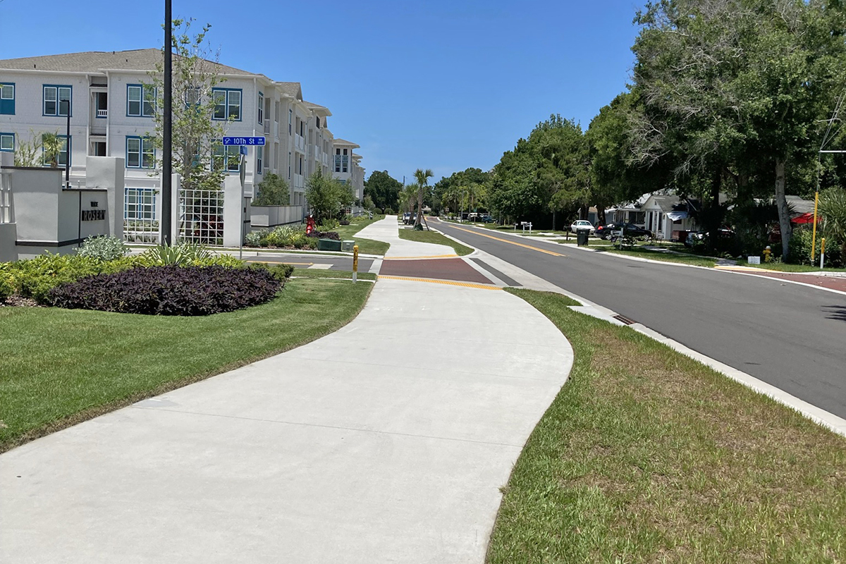 Largo's Rosery Road improvements include upgraded sidewalks.