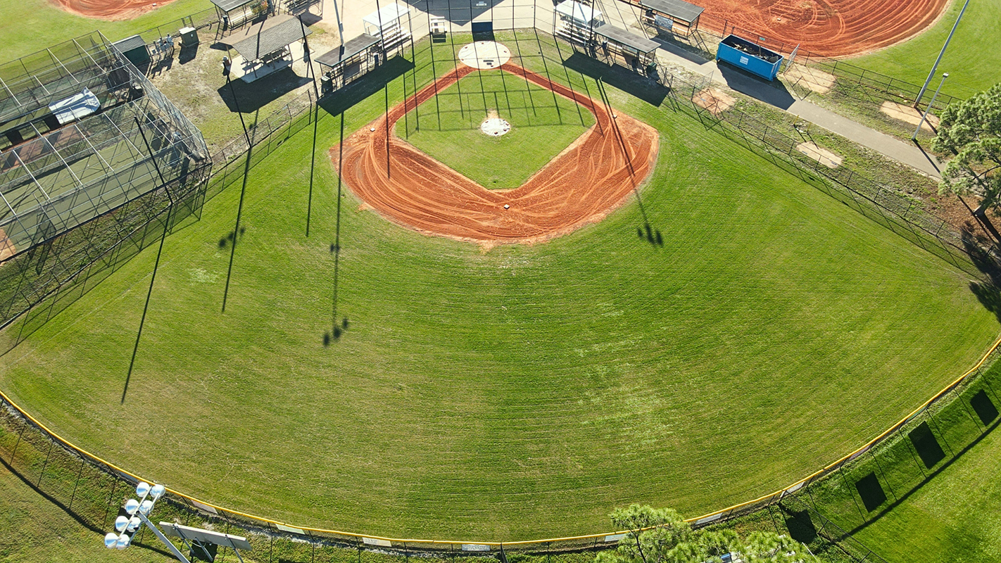 a renovated baseball field at Oldsmar Sports Complex