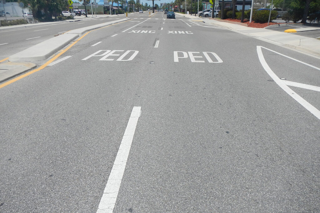 pedestrian markings on Blind Pass Rd in St. Pete Beach, FL