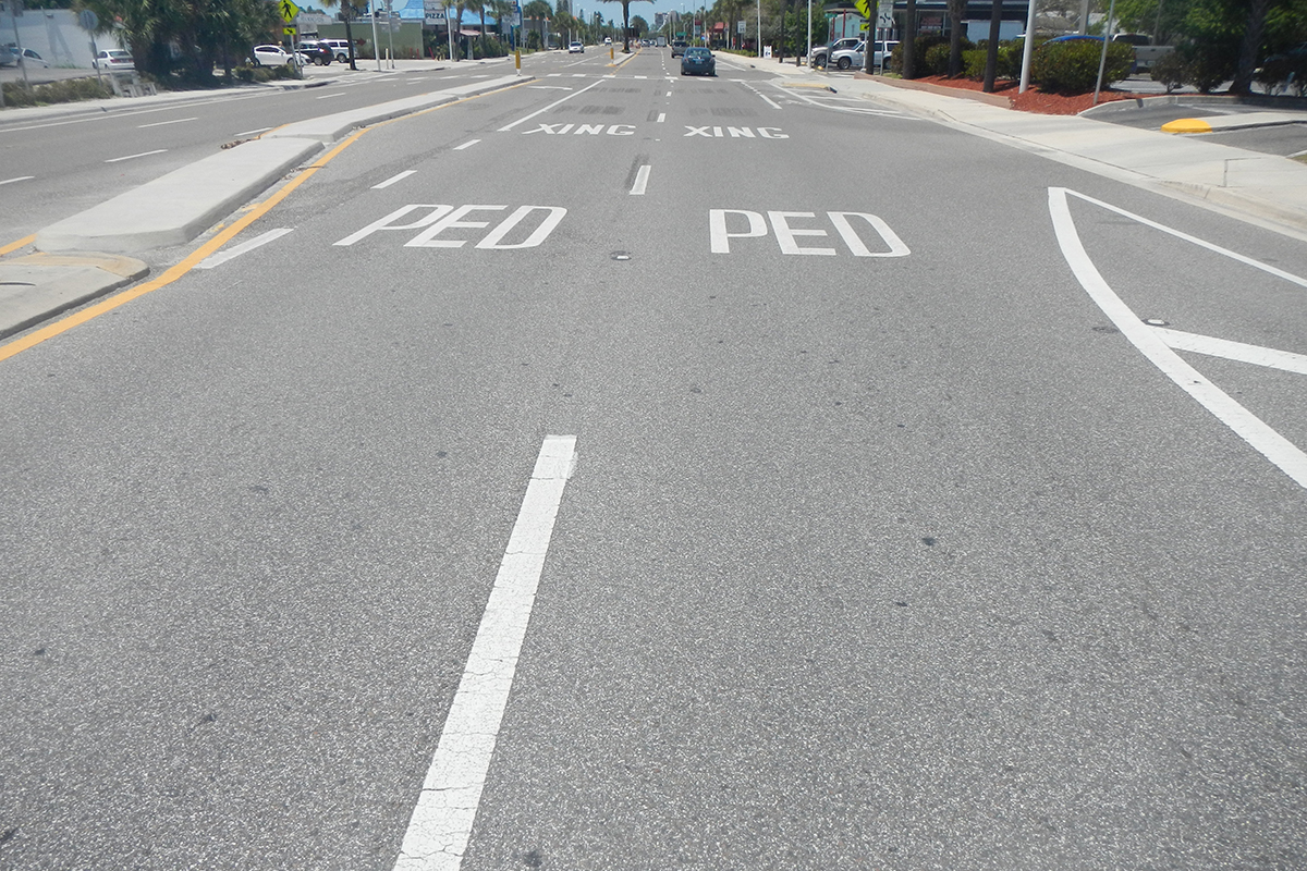 pedestrian markings on Blind Pass Rd in St. Pete Beach, FL